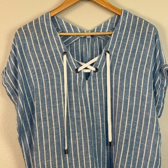 Rails Women's Jeri St. Germain Stripe Blouse Linen Blend Blue White Size Small - Picture 2 of 13